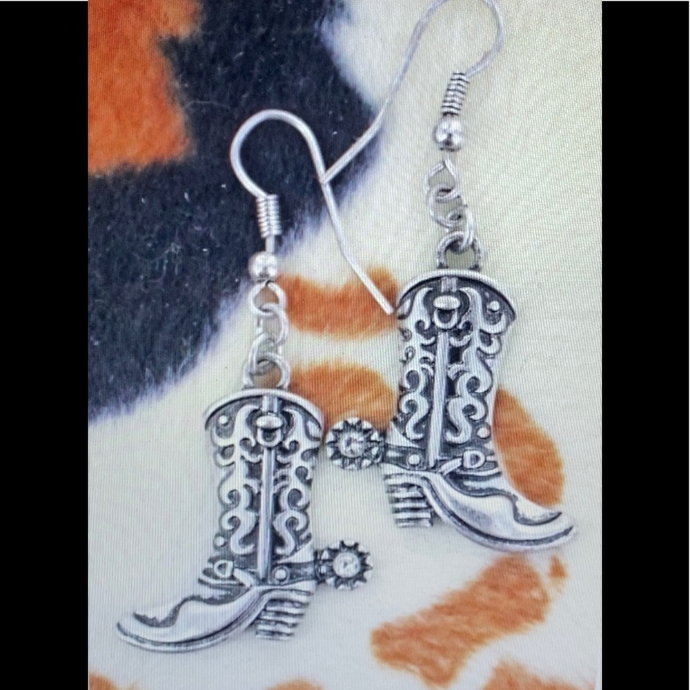 REDUCED BY $10 Crystal & Burnished Silvertone Cowgirl Boot Earrings NWT
